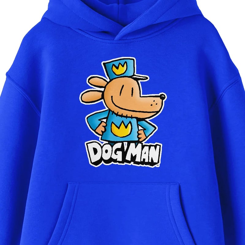Bio World Dog Man Character Posing Youth Royal Blue Long Sleeve Hooded Sweatshirt - Image 2